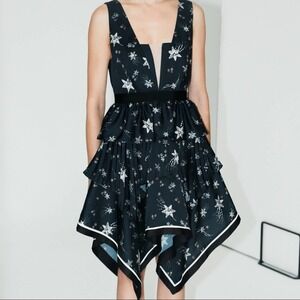 Self Portrait Star Satin Print Handkerchief Dress